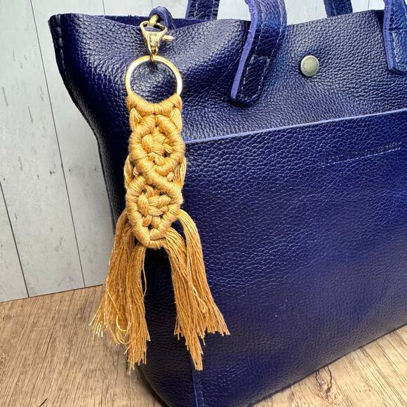 Macrame Charm Neutral Purse Keychain Charm Boho Accessories FAST SHIP NEW - Picture 1 of 5